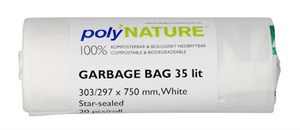 Avfallspåse Polynature vit 35L, 20/rl