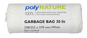 Avfallspåse Polynature vit 30L, 25/rl