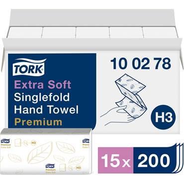 Tork Premium Extra Mjuk Singlefold Handduk, H3 3000/fp